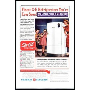 1940 GE General Electric Fridge Refrigerator Vintage Print Ad Boy Girl Wall Art